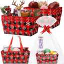Moinchore 12 Pcs Christmas Snowflake Basket for Gifts Empty 9.8 x 6.5'' Red Black Plaid Cardboard Gift Basket with Bows, Plastic Bags, Twist Ties, Empty to Fill for Holiday Birthday Winter Xmas Party