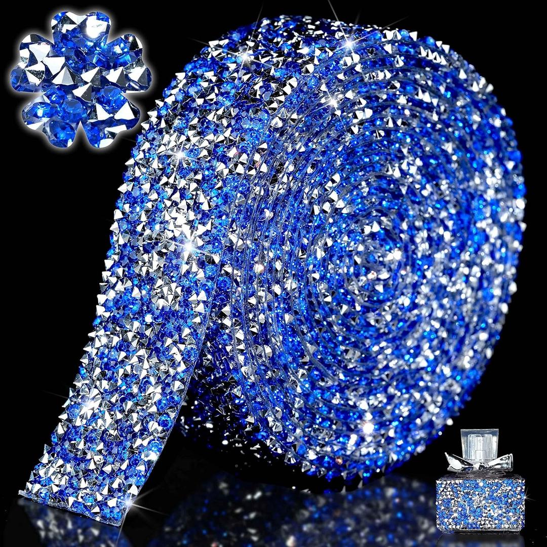Locacrystal Bling Rhinestones Ribbon Self-Adhesive Iron on Diamond Crystal Ribbon Wrap Roll DIY Rhinestone Stickers for Wedding Clothing Cars Crafts Dress Decoration(Sliver Blue,1.18inch x 3yard)