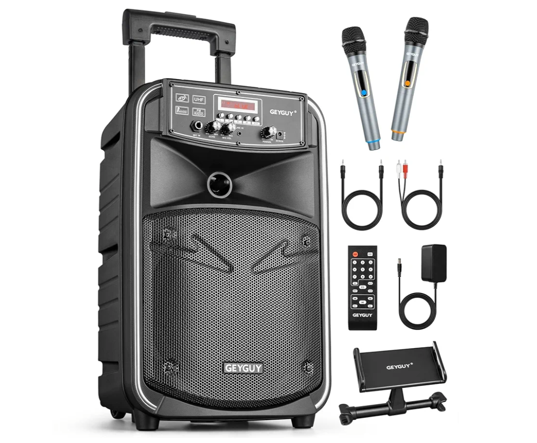 GTSK8-2 Portable Bluetooth PA Speaker System - Rechargeable Sound Speaker and Microphone Set with MP3 USB-C, TWS Pairing, Perfect for Party, Events, DJ Lights & Outdoor Performances