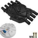 Ignition Distributor Cap and Rotor Kit for Chevrolet GMC Cadillac Vortec V8 5.0L 5.7L 7.4L Automobile Distributor Cap with Brass Terminals Replaces DR474 DR331 1104079, 93441558, 1104051, 1104058 (Black)