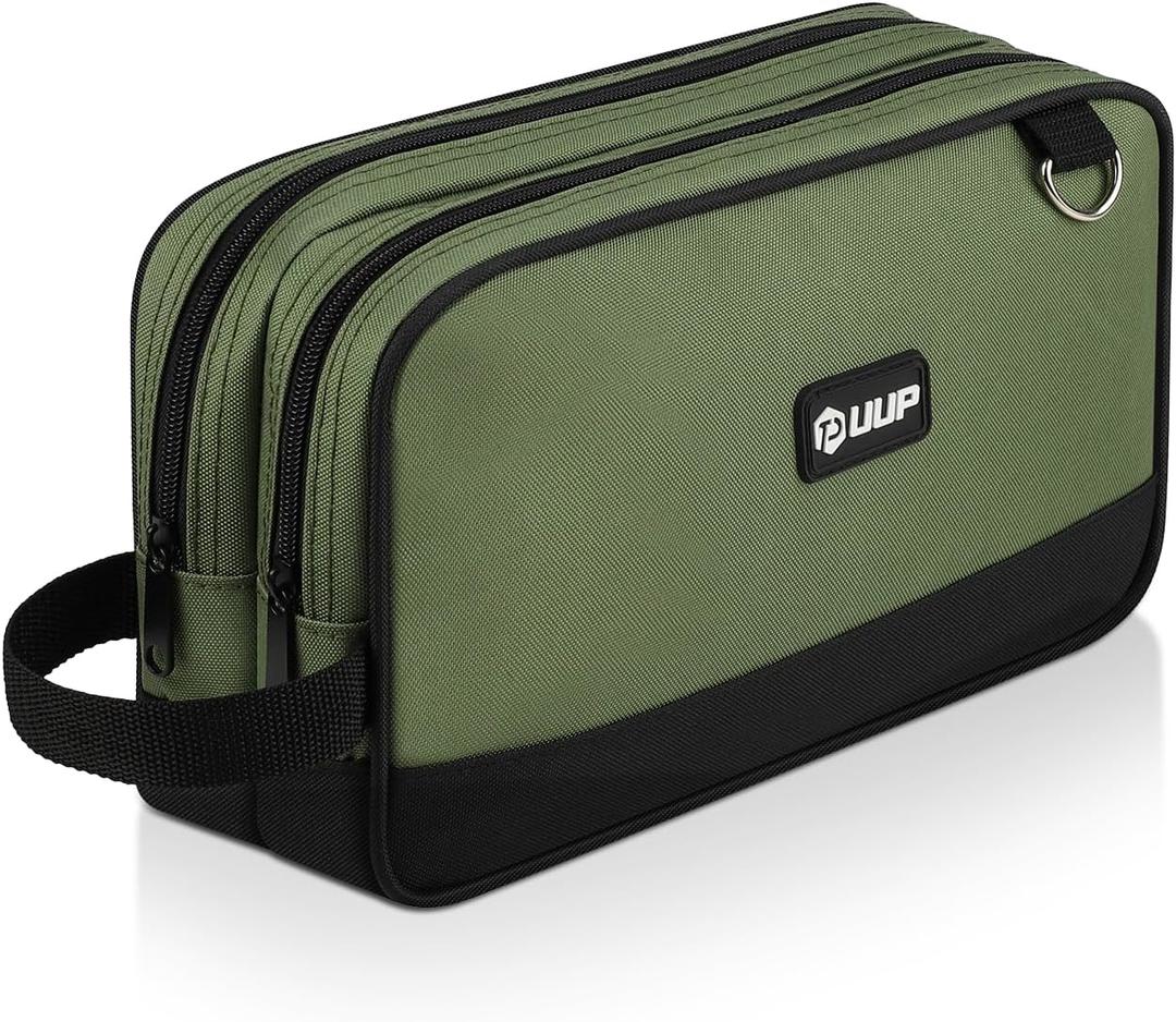 Zipper Tool Pouch Two Compartments Heavy Duty, Utility ToolBag with Carrying Handle D-Rings, Tools Storage Organizer for Electrician Mechanic, Gift for Men Dad,Green