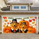 Thanksgiving Garage Door Banner 13x6ft Golden Retrievers Pumpkins Theme Backdrop SeasonalDecor Fall Door Cover Banners for Outside Garage Wall Covering for Party Garage Decorations