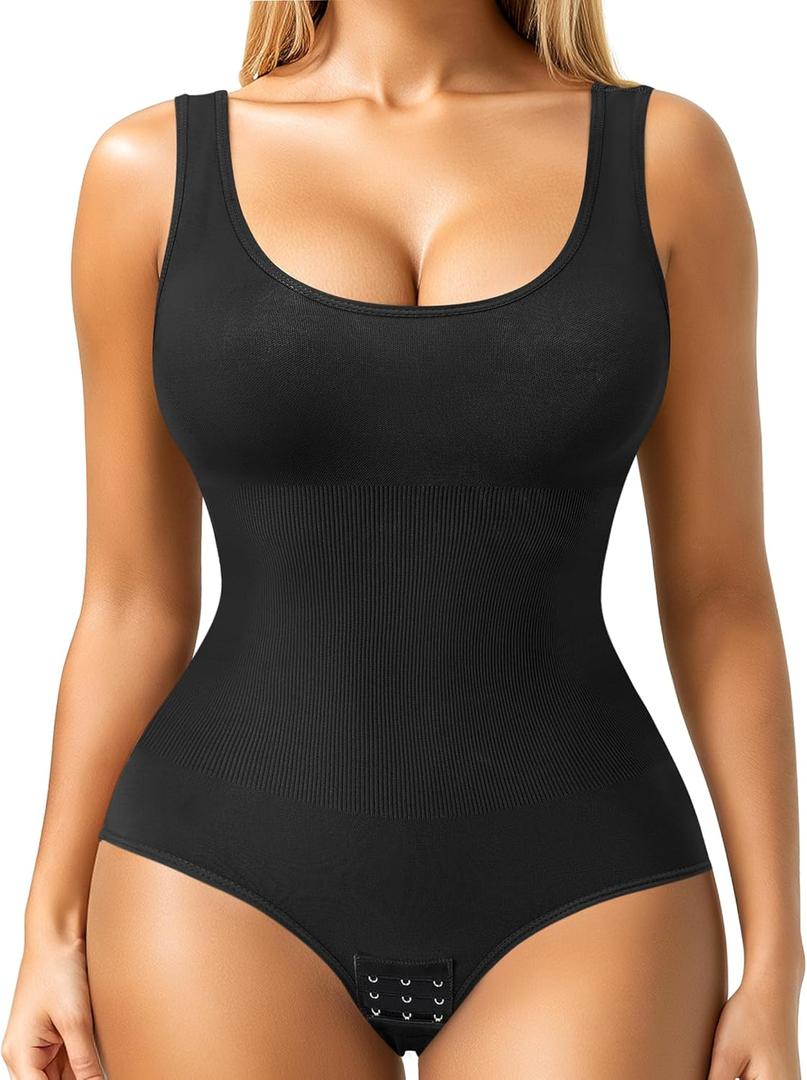Nebility Womens' Waist Trainer Seamless Round Neck Tummy Control Shapewear Bodysuit (XL/2XL)