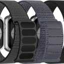 3 Pack Sport Bands Compatible with Apple Watch Band Size: 42mm(Series 3)/44mm/45mm/46mm/49mm
 Adjustable Breathable Nylon Straps for iWatch Series 10/9/8/7/6/5/4/3/SE/Ultra (Black/Iron Gray/Gray)