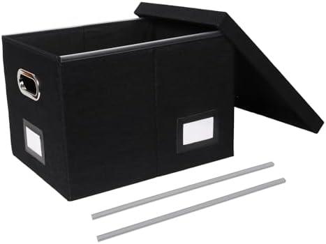 Tcbelosion Portable File Organizer Box with Lid, Filing Box with Handle, Multi-Label Slots, Perfect for Office/Home/Decor (Black)