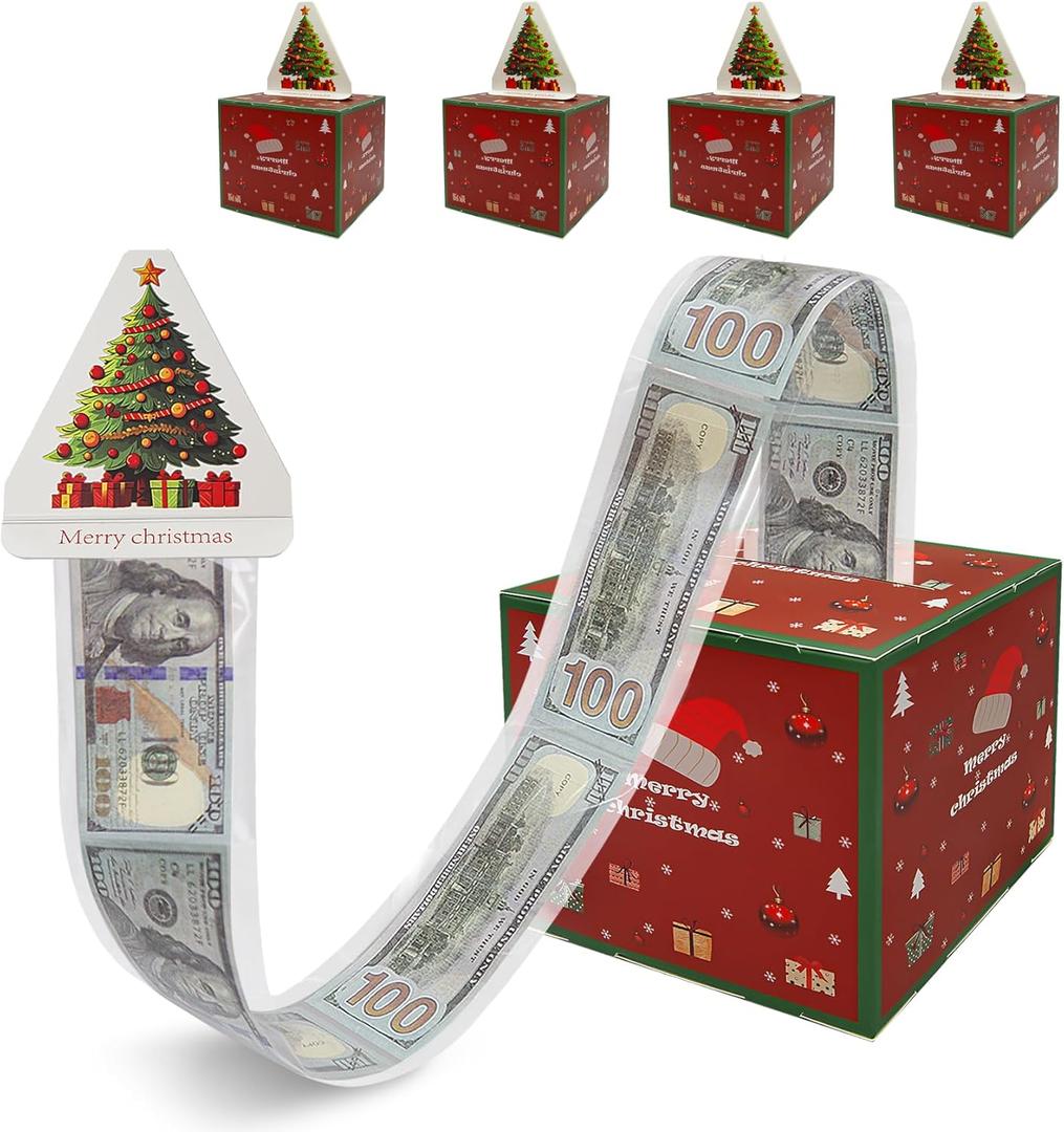 FERGONO 5 Pack Money Box for Cash Gift Pull, Merry Christmas Money Gift Box Surprise Gift Box Pull Money Box Money Holder for Cash with Pull Out Merry Christmas Surprise Set for Friend Women Men（Red）