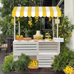 Novabright Lemonade Party Display Stand 55x31 Inch with Yellow White Striped Awning Wooden Vendor Cart Summer Party Decoration for Birthday Baby Shower Lemonade Stand Supplies