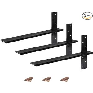 (3-Pack) Free Hanging T Shelf Bracket, Solid Heavy Duty Steel Knee Wall Hidden Granite Countertop Support Floating Bracket Hardware, Universal ,3 Count,16 Inch , DIY Projects , Screws Included