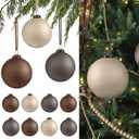 Soulchen 24 Pcs 2.36 Inch Neutral Frosted Glass Christmas Ball Ornaments Decor Hand Blown with Velvet Ribbon for Xmas Tree Vintage Rustic Farmhouse Decoration Light Khaki, Dark Brown, Gray Brown