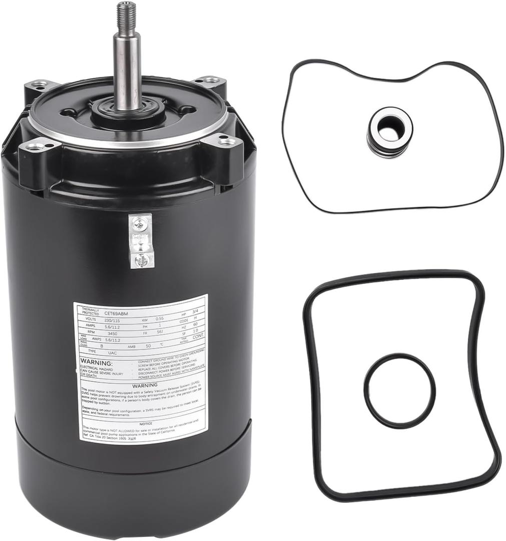 UST1072 115/230V Single Speed Swimming Pool Pump Motor Compatible with Hayward Super, Super II, Max Flow, Northstar & J'-acuzzi Magnum Pump, 56J Frame, 3/4 HP Round Flange Pool Motor