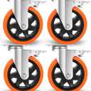 W B D WEIBIDA 6 inch Caster Wheels with Dual Locking, Casters Set of 4 Heavy Duty of 2400lbs, Premium Polyurethane No Noise Wheels for Cart, Workbench and Furniture
