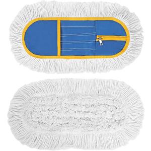 16 Inch Commercial Dust Mop Replacement Heads, 2 Pack Heavy Duty Industrial Cotton Mop Refill Pads Washable for Hardwood Vinyl Laminate Floors Kitchen Warehouse Courtyard Cleaning,Blue