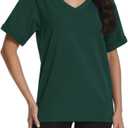 Auriviz Womens Cotton Tops Basic Short Sleeve Oversized Tshirts Short Sleeve Tees Boxy Yoga Gym Workout Shirts (Green, S)
