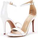 DREAM PAIRS Women's High Heels Flower Ankle Strap Stilettos Round Open Toe Dressy Sexy Sandals, Size 7.5, White/ Pat, KARRIE