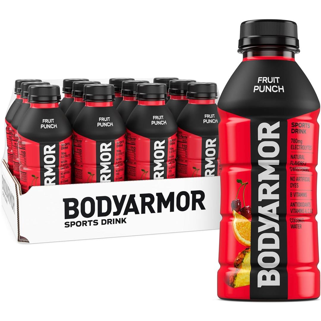 BODYARMOR Sports Drink Sports Beverage, Fruit Punch, Coconut Water Hydration, Natural Flavors With Vitamins, Potassium-Packed Electrolytes, Perfect For Athletes, 16 Fl Oz (Pack of 12), BBD: 05/10/2025