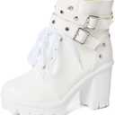 MEOTINA Goth Platform Boots Lace Buckle Gothic Cosplay Booties Chunky High Heels Ankle Boots Zipper Punk Shoes (10.5)