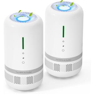 VENDFO Air Purifiers for Home, 2 Pack H13 HEPA Air Purifier for Room up to 960ft², 360° Outlet, 99.97% Particle Capture for Home,Pet,Type-C Charging, Included Adapter, VF04, White