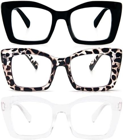 REAVEE Oversized Square Reading Glasses Oprah Style for Women, Blue Light Blocking Large Frame Computer Readers Spring Hinge