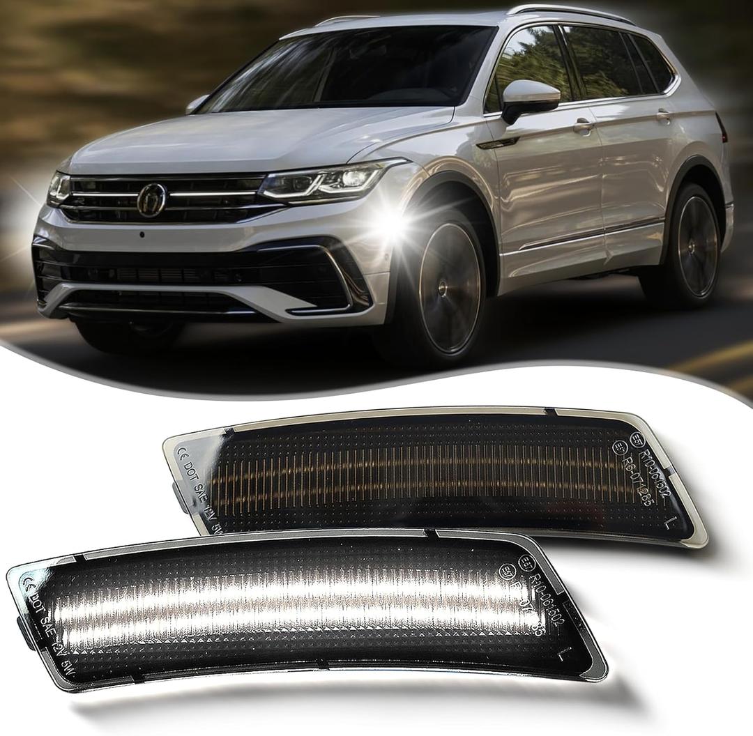 LED Front Fender LED Side Marker Lights Kit for Volkswagen Tiguan 2018-2024 / for Volkswagen Beetle 2012-2019,OEM 5C5945072A / 5C5945071A, Smoked Lens Side Bumper Marker Lamps, 2pcs