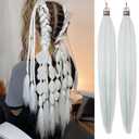 Cream White Mix Tinsel Pre stretched Braiding Hair 2 Packs Pre feathered Braid Hair Extensions 30 Inches Hair Braids