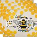 Giwawa Bee Kind Placemats Set of 4-12"x18" Summer Bees Floral Linen Place Mat- Yellow Honeycomb Washable Heat Resistant Table Mats for Kitchen Dining Party Tabletop Picnic Decoration