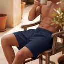 TACVASEN Mens Corduroy Shorts Casual 6" Inseam Summer Beach Elastic Waist Drawstring Lightweight Shorts with Pockets (Blue)