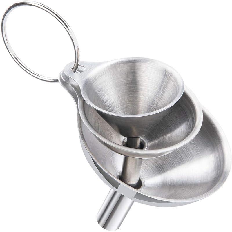 3PCS Kitchen Funnels Set,Stainless Metal Funnel for Filling Bottles - Tiny Small Medium Large for Essential Oils,Spice, Cooking,Powder,FlaskPerfume,Dry Ingredients Powde (Silver)