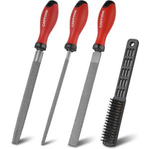 4PCS Wood Rasp File Set, 8-Inch, High-Strength Carbon steel, Flat/Half-Round/Round Wood file with Handle, Wire Brush, For Woodworking