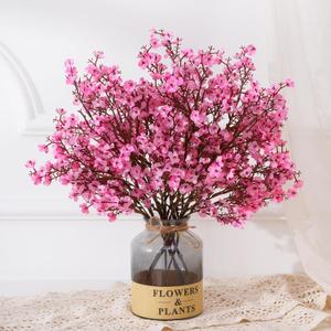 Yastouay Pink Fake Flowers Artificial Flowers, 5 Pcs Real Touch Silk Flowers Faux Artificial Flowers for Decorations, Babys Breath Artificial Flowers Bulk for Spring Decor Floral Arrangement