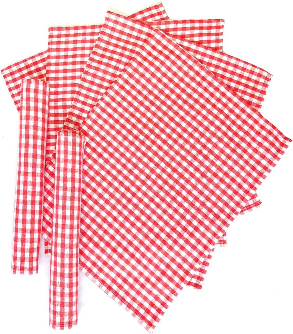 Red & White Checkered Kitchen Tea Towels, 100% Woven Cotton Washable Dish Cloth(Set of 6) (15.8" x 11.2" (Set of 6))