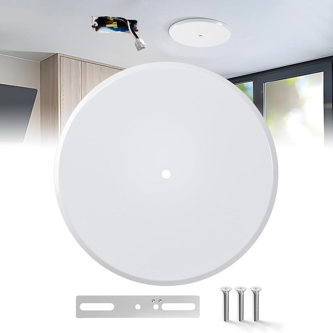Ceiling Cover Plate,5 Inch Metal Blank Wall Plate Fits 3-1/4" to 4" Round/Octagon Electrical Box Holes,Smoke Detector Cover Plate With Center Screws, Hole Spacing 1.75" to 3.5" (White-1 Pcs)