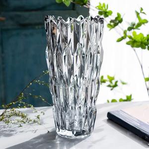 9.6" High Gray Glass Flower Vase for Home Decor, Dining Wedding Table Office Holiday Party Centerpiece Decoration (Gray-diamond Style)