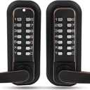 New Upgrade Double Sided Keypad Door Lock with Adjustable Deadlatch 2-3/8'' and 2-3/4'', Keyless Door Lock with Handle, Gate Lock for Outdoor Fences (Black Gold)