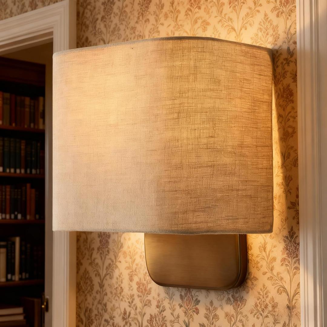 MidCentury Modern Linen Wall Sconce Light, Minimalist Square Wall Mount Lamp, DampRated Fabric Sconce for Hallway, Bedroom, Living Room, Corridor