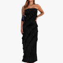 BTFBM Women Summer Elegant Strapless Midi Ruched Bodycon Dress Solid Color Stretch Mesh Slim Party Cocktail Dresses, S