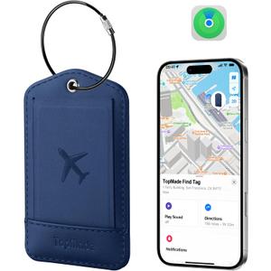 TopMade Smart Luggage Tag with Find My, Premium Leather Luggage Tags for Suitcase, Travel Bags, Backpacks, Anti-Lost Suitcase Tag Tracker for Travel with Privacy Name Card, Rechargeable (Dark Blue)