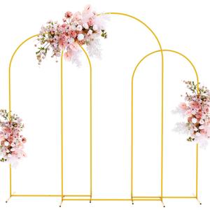 Putros Metal Arch Stand Gold Wedding Chiara Backdrop Stand Set of 3 (7.2FT,6.6FT,6FT) Square Arched Frame for Birthday Party Decoration