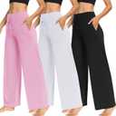TNNZEET 3 Pack Women's Wide Leg Pants with Pockets - Casual Loose Yoga Trouser Pants Sweatpants Palazzo Lounge Pajama Pants, Large