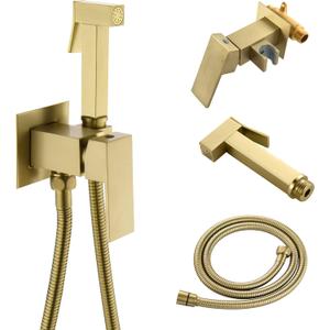 SHAMANDA Warm Water Bidet Sprayer for Toilet with Hot and Cold Brass Rough-in Valve, Stainless Steel Handheld Bidet Attachment Set for Feminine, Pets and Baby Diaper Wash, Brushed Gold, BDS08-3