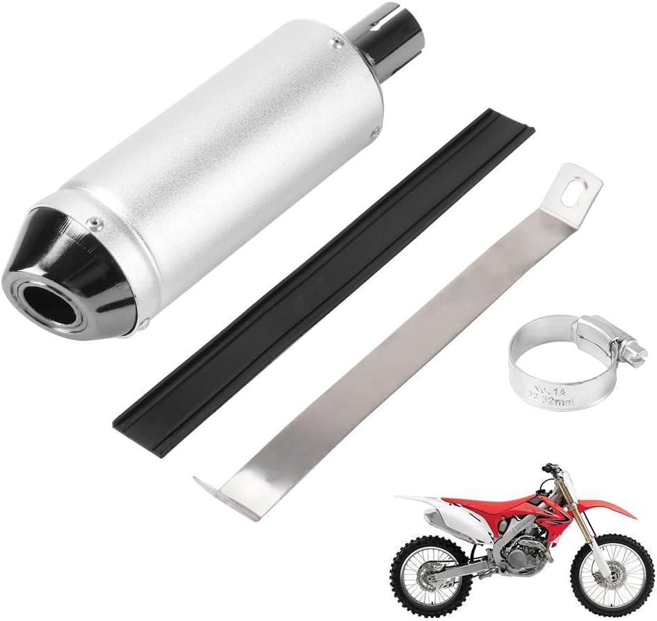 28mm 1.1 Inch Exhaust Muffler Pipe Kit for 50cc 70cc 90cc 110cc 125cc 150cc CRF50 XR50 KLX Coolster SSR Thumpstar TTR YCF Lifan Apollo Chinese Pit Trail Dirt Bike Mini Bike ATV Silver