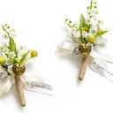 Ling's moment Boutonniere for Men, 2pcs Groom Groomsmen Guest Boutonniere, Artificial Flowers for Wedding/Prom/Homecoming, etc.White Sage