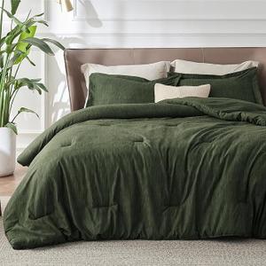 Bedsure Queen Comforter Set - Dark Green Soft Bedding for All Seasons, Cationic Dyed Bed Set, 3 Pieces, 1 Queen Size Comforter (90"x90") and 2 Pillow Shams (20"x26"+2")