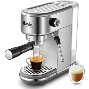 Espresso Machine with Milk Frother, 20 Bar High Pressure Professional Espresso Maker Automatic, Compact Stainless Steel Coffee Machine for Cappuccino, Latte, Silver