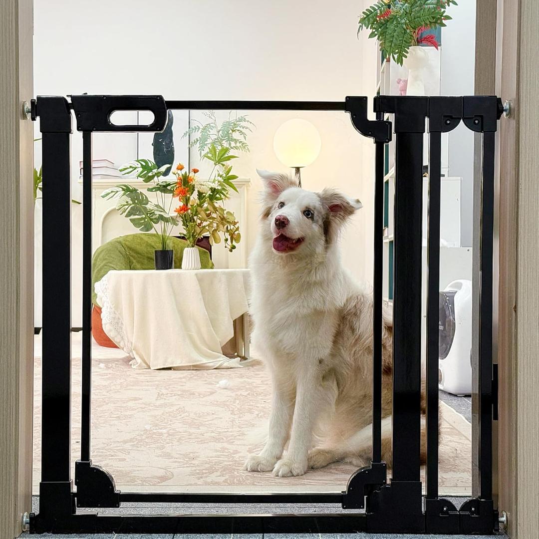 Clear Acrylic Baby Gate 29.5-37.8" Wide Pressure Mount Clear Dog Gate Indoor - No Drill Auto Close, Walk Through for Doorways & Stairs & Hallway & Kitchen