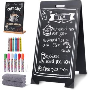 A-Frame Chalkboard Sign 16"x32" Double-Sided Sandwich Board with 8x12 Tabletop Chalkboard, Liquid & Regular Chalk Markers, Foldable Sidewalk Blackboard Menu Board for Business, Caf & Restaurant