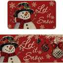 Artoid Mode Snowman Let It Snow Snowflake Christmas Kitchen Mats Set of 2, Winter Home Decor Low-Profile Kitchen Rugs for Floor - 17x29 and 17x47 Inch (Red)