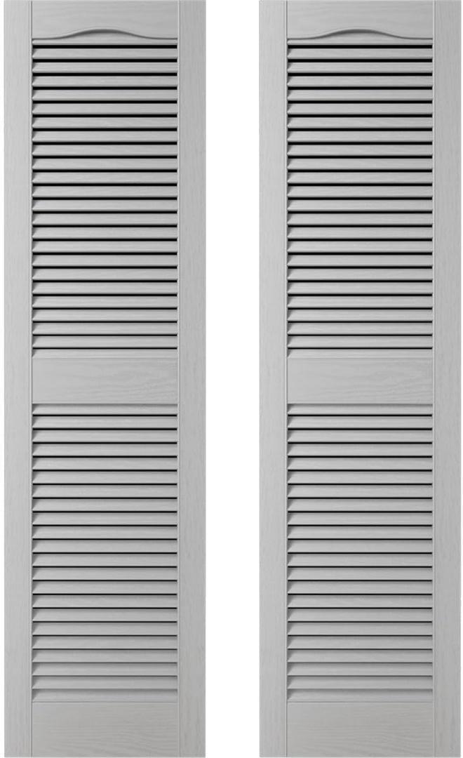 Builders Edge 12 in. W x 43 in. H Builders Edge, Standard Cathedral Top Center Mullion, Open Louver Shutters, Includes Matching Installation Spikes (Per Pair), 030 - Paintable