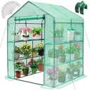 Greengro Greenhouse, 57 x 57 x 76'' Greenhouses for Outdoors, Durable Green House Kit with Window, Thicken PE Cover, 3 Tiers 8 Shelves, Heavy Duty Walk in Green Houses for Indoor Backyard Outside