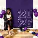 Class of 2026 Graduation Banner 5X6feet - Large CONGRATS GRAD Polyester Banner, Photo Backdrop & Wall Decor for Commencement Party Supplies, Purple and White Graduation Party Decorations for High School & College
