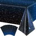 8 Pieces Space Tablecloth Starry Night Tablecloth Decorations Plastic Galaxy Table Cover Space Stars Theme Party Supplies for Birthday Home Decorations, 54 x 108 Inch